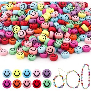 450 Pcs Smiley Face Beads - 7mm Mixed Colorful Acrylic Happy Face Spacer Beads, Cute Fun Beads for Bracelets, Charms for Bracelet Necklace Earring DIY Jewelry Making