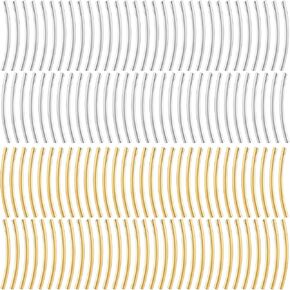 حبات 200pcs أنبوب 25 مم منحني أنبوب أنبوب الفواصل الذهب والفضة طويلة المنحنية أنبوب النحاس النحاس حبات الفواصل لصنع المجوهرات DIY in Kuwait