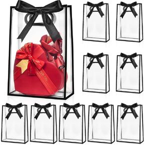 Ohuimrt 12 Pack Clear Gift Bags with Handles, Reusable PP Plastic Party Favor Bags with Ribbon for Birthdays, Weddings, Mother's Day