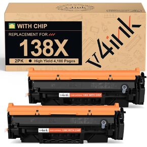 v4ink 138X 138A Toner Cartridge (with CHIP) Replacement for HP 138X 138A W1380A W1380X Black High-Yield Toner Cartridge Work with Laserjet Pro 3001dw MFP 3101fdw 3101sdw Printer, 2 Pack