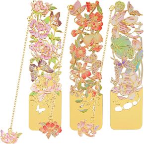 3 PCS Flower Butterfly Metal Bookmarks，Beautiful Golden Hollow Bookmark，Book Marks for Book for Women，Pretty Bookmarks for Women，Pretty and Increase Reading Interest (B)