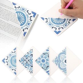 4pcs مرجعية الرسم الماسي ، مرجعية فنية من الخزف الأزرق والأبيض DIY Diamond Artks لمحبي الكتب ، مثلث صنع أدوات الإشارة الإشارة إلى الأطفال البالغين ، 3.7 في