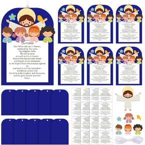 24 Sets Religious Craft Lord's Prayer Bookmark DIY Sticker Colorful Christian Bookmark Ornaments Bible Craft Reading Lovers Gift for Vbs Home Church Activities Party Favors