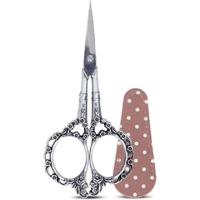 4.5inch Sewing Embroidery Scissors with Leather Scissors Cover, Sewing Crafting Sharp Scissors Stainless Steel Craft Shears Scissors for Needlework Manual Sewing Handicrafts Tool Red Copper