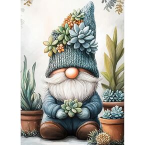 MEIYUDA Gnome 5D Diamond Painting Kits for Beginners, DIY Gnome Succulent Round Diamond Art Kits for Adults, Full Drill Diamond Dots Painting Gem Art for Craft Home Wall Decor and Present 12x16in