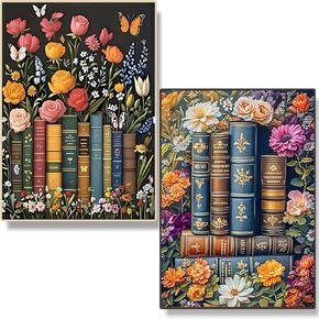 ajepon 2 Pack Books Diamond Art Kits for Adults-Flower Diamond Painting Kits for Adults,DIY 5D Round Full Drill Gem Art and Crafts for Home Wall Decor Gifts 12x16 inch