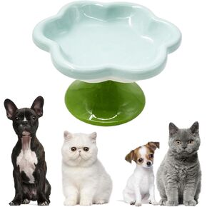 Ceramic Raised Cat Bowl, Elevated Cat Food Bowl and Pet Water Bowl, Anti Vomiting & Protect Pet's Spine Dishes for Small Dog, Fat Faced Cat, Small Cat, Kitten (Pink Flower Styling)