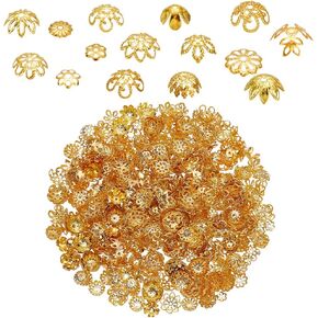 PH PandaHall 750pcs 15 Styles Bead Caps Flower Spacer End Caps, Hollow Flower Beads Caps Gold Metal Spacer Beads Caps for Bracelet Earrring Necklace DIY Jewelry Making Crafts Supplies