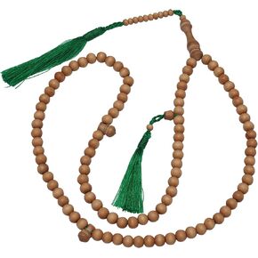 Sandalwood Prayer beads - 8mm- Round beads Sandal Wood Tasbih Zikr Prayer Beads with Green TasselsQ