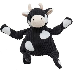 HuggleHounds Knottie Plush Dog Toy - Dog Stuffed Animal Toy, Puppy Toys, Squeaky Dog Toy for Small, Medium & Large Dogs, Durable Plush to Keep Them Busy - Angus Cow, Large