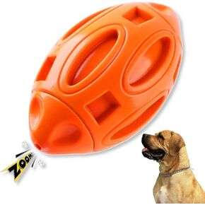 Durable Rubber Football Squeaky Toys for Aggressive Chewers Toughest, Dog Squeaking Interactive Toys Tough Dog Chew Toys Ball for Medium and Large Breed, Natural Rubber Pet Toys