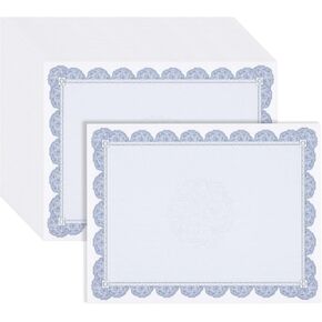 96 Sheet Navy Blue Floral Certificate Paper for Printing - Customizable Blank Cardstock with Border for Graduation Diploma, Achievement Awards, Recognition Documents (8.5 x 11 in)