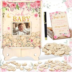 Flower Baby Shower Guest Book Alternative Baby Shower Favors for Guests Floral Baby Shower Party Decorations Guestbook Sign Frame Keepsakes for Baby Gender Reveal Birthday Party