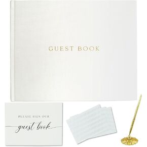 Gooji Linen Wedding Guest Book Wedding Reception Guestbook to Sign in and Add Polaroid Photos or Baby Shower includes Sign Card, Signing Pen, Photo Corners (Sage Green) 7x9, 100 pages Gold Foil, Lined