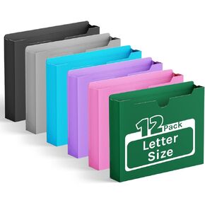Ansook Plastic 2 Inch Manila File Jackets,Letter Size,Expanding File Jacket, Reinforced Straight Cut Tab,Heavy Duty 2 Inch Expansion Pocket,Poly File Jacket for Office,Home,12 Pack,Assorted Color