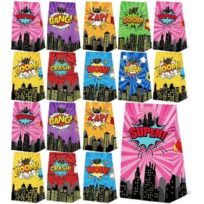 24pcs Hero Party Favors Bags with Hero Theme Stickers,Hero Theme Goodie Bags Hero Party Favor Treat Bags for Hero Theme Birthday Party Decorations