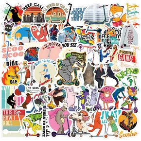 60Pcs Scooter Stickers Graffiti Aesthetics Cartoon Waterproof Vinyl for Kids Girls Boys Teens Adults for Water Bottles Laptop Suitcase for Birthday Party Supplies Halloween Decoration Favors