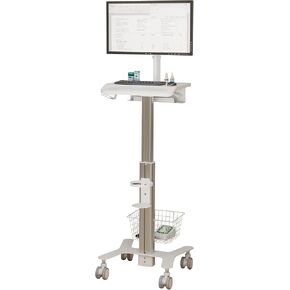 Mount Plus MB-C10 Medical Trolley Cart For Monitor Desktop With Keyboard Table, Basket, Wipe Holder, Scanner Holder For Hospital Clinic Dental Office Home Office | Height Adjustable Mobile Workstation