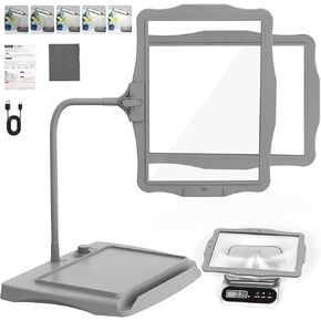 10X Rechargeable Magnifying Glass with Light and Stand, 50 LED Stepless Dimmable, Detachable Gooseneck Magnifying Lamp, Hands-Free Full Page Magnifier for Reading, Crafting, DIY, Close Work - Black