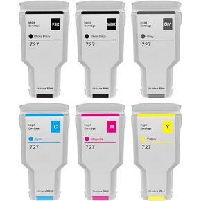 727XL Ink Cartridges Replacement for HP 727 C1Q12A F9J79A F9J76A F9J77A F9J78A F9J80A Ink Cartridges for DesignJet T920 T930 T1500 T1530 T2500 T2530 (300ML, 6 Pack)