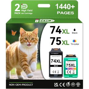 InkID Printer Ink 74XL 75XL Compatible for HP 74 75 Combo Pack Ink Cartridge Work for DeskJet D4260 D4360 D4280 C4280 C4300 C4400 OfficeJet J5788 J6480 J5725 Printer (1 Black 1 Color)