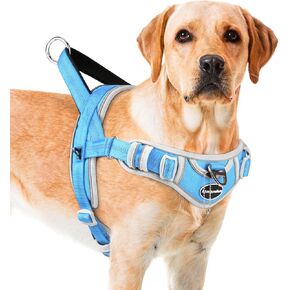 ADVENTUREMORE Dog Harness for Large Dogs No Pull, Sport Dog Halter Harness Reflective Breathable Dog Vest Escape Proof Dog Harness with Easy Control Front Clip Handle for Training Walking L-Blue