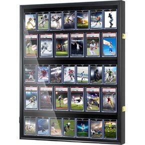 Baseball Card Display Case-36 Graded Sports Card Display Frame,UV-Protected Transparent Visual Lockable Wall Cabinet for Football Baseball Basketball Hockey Trading Cards,Large Horizontal Black