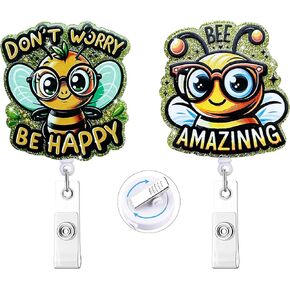 HASFINE 4 Pack Glittering Retractable Badge Reels, Help is On The Way Caregiver-Inspired Funny Acrylic ID Badge Holder with Alligator Clip for Nurses Students Teachers Lawyer & Office Staff
