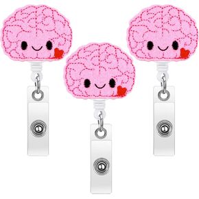 3 Pieces Brain Badge Reel Retractable Nurse Badge Holder Felt Nursing Name Badge Holder for Women Nurse
