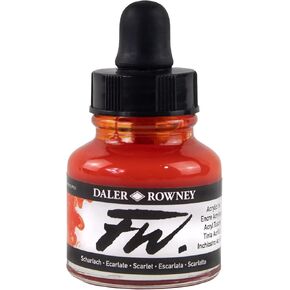 Daler-Rowney FW Acrylic Ink Bottle Scarlet - Versatile Acrylic Drawing Ink for Artists and Students - Permanent Calligraphy Ink - Archival Ink for Illustrating and More