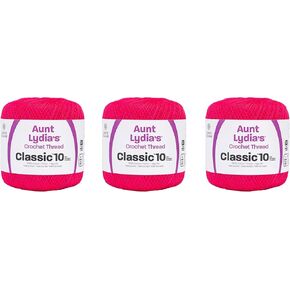 Aunt Lydia Classic Hot Pink Crochet - 3 Pack of 350y/320m - Cotton - Gauge 10 - Crochet