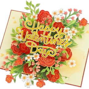 Floral Valentines Day Pop Up Card, For Love, All Occasion, Just Because, Gift for Her, Girlfriend, Women, Wife, Grandma, Crush, 5x7 - Includes Envelope And Message Note