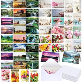 Feifeiya 48 Sets Religious Christian Birthday Card with Scripture Bible Verse Scripture with Envelope No Repeated Blessings Birthday Card Boxed Assortment Gift 4 x 6 Inch