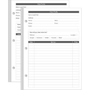 A5 Stylist Binder Insert Cards - 3-Hole Client Profile Cards for Hair Stylist, Salon, Spa, Hairdresser, 100 Sheets/200 Pages Business Data Client Card, 5.8''×8.3''