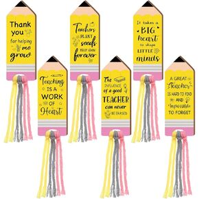12 Pcs Wood Teacher Bookmarks Bulk Teachers Appreciation Bookmarks Gifts Inspirational Bookmark with Tassel Thank You Gifts Graduation Gift for Teacher