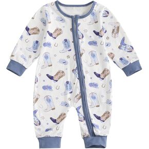 Western Baby Boy Clothes Fall Zipped Cowboy Romper Outfit Infant Cow Print One-piece Jumpsuit Overall Country Stuff