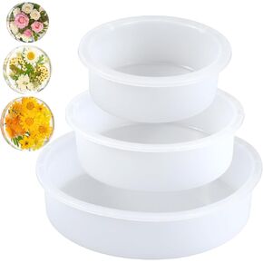 3 Pack Deep Round Resin Molds Large Circle Silicone Mold 8"x 2", 6''x 2", 4"x 1.65" Glossy Coaster Molds Epoxy Resin Tray Molds for Flowers Bouquet Preservation Resin Casting