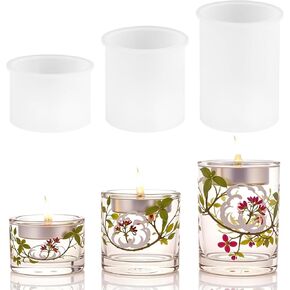 3PCS Tealight Candle Holder Resin Molds Resin Mold Cylinder Silicone Mould DIY Epoxy Resin Craft Jewelry Trinket Holder Tray or Resin DIY Crystal Votive Candle Holders Wedding Party Home Decoration
