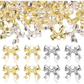 60 Pcs Alloy Bow Bowknot Charms, Silver and Gold Bow Tie Pendant Charms Bulk for Jewelry, Bowknot Pendants Earring Charms Necklace Bracelets DIY Crafts Supplies
