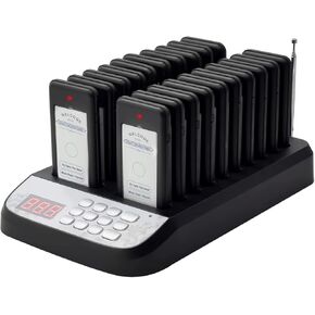نظام Pager Restaurant ، 20 صناديق من أجهزة الاستدعاء اللاسلكية للمطاعم ، مع الاهتزاز ، وميض ، وصياغة ، ونظام صراخ المطاعم للكنيسة ، والمستشفيات ، والبار ، والفندق ، والشاحنة (أسود)