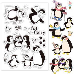 GLOBLELAND Penguin Clear Stamps Cartoon Animals Silicone Clear Stamp Seals Dessert Stars Transparent Stamps for DIY Scrapbooking Cards Making Photo Album Journal