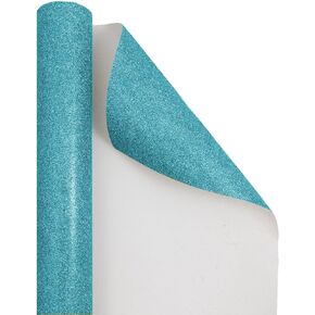 JAM Paper Gift Wrap - Glitter Wrapping Paper - 25 Sq Ft - Aqua Blue Glitter - Roll Sold Individually