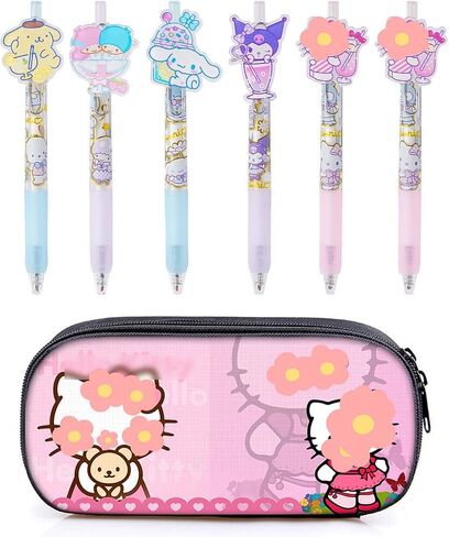 G-Ahora 6 Pcs Anime Pen Black 0.5mm School Supplies with 1 Lead Refill Set (Pink) in Saudi Arabia