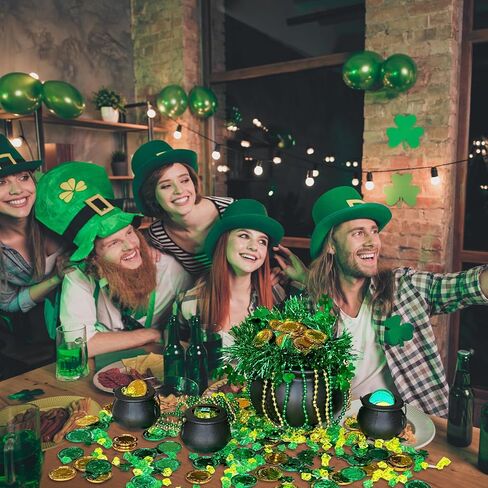 542 PCS ST Patricks وعاء الذهب مجموعة 1 كبيرة 3 ميني سوداء المرجل 200 عملات شامروك البلاستيكية 200 GEMS 6 قلادات مطرز 130 شامروك Confetti 2 Garland for St Patricks Day Decoration Supply in Saudi Arabia