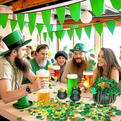 542 PCS ST Patricks وعاء الذهب مجموعة 1 كبيرة 3 ميني سوداء المرجل 200 عملات شامروك البلاستيكية 200 GEMS 6 قلادات مطرز 130 شامروك Confetti 2 Garland for St Patricks Day Decoration Supply in Saudi Arabia
