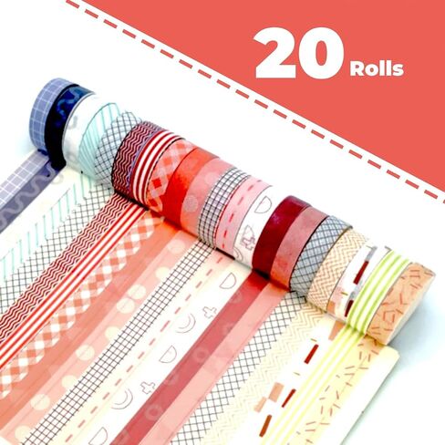 مجموعة شريط Washi ، 20 لفائف من شريط Washi الملون ، شريط زخرفي للفنون والحرف ، لوازم القصاصات الخضراء الأزرق الأزرق الأزرق الوردي الأصفر واش. (20 رولز معكرون 2) in Saudi Arabia