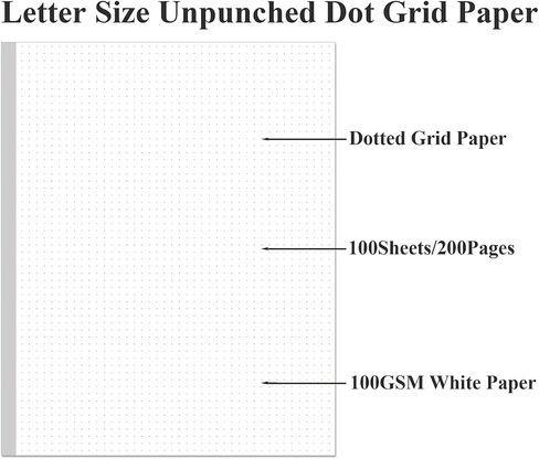3-Hole Dotted Paper Refills, Letter Size 100Sheets / 200Pages Loose-Leaf Paper, 100gsm, White, 8.5'' x 11'' in Saudi Arabia