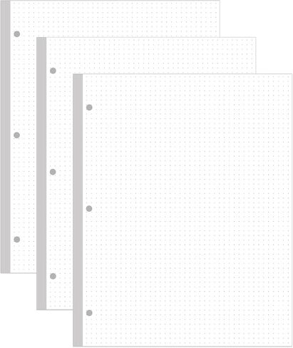 3-Hole Dotted Paper Refills, Letter Size 100Sheets / 200Pages Loose-Leaf Paper, 100gsm, White, 8.5'' x 11'' in Saudi Arabia