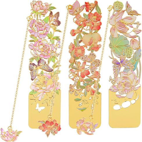 3 PCS Flower Butterfly Metal Bookmarks，Beautiful Golden Hollow Bookmark，Book Marks for Book for Women，Pretty Bookmarks for Women，Pretty and Increase Reading Interest (B) in Kuwait