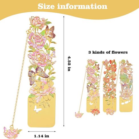 3 PCS Flower Butterfly Metal Bookmarks，Beautiful Golden Hollow Bookmark，Book Marks for Book for Women，Pretty Bookmarks for Women，Pretty and Increase Reading Interest (B) in Kuwait
